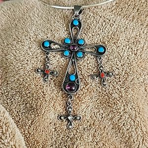 BEAUTIFUL TURQUOISE CROSS made with Silver 925 stamped designer stamped.
